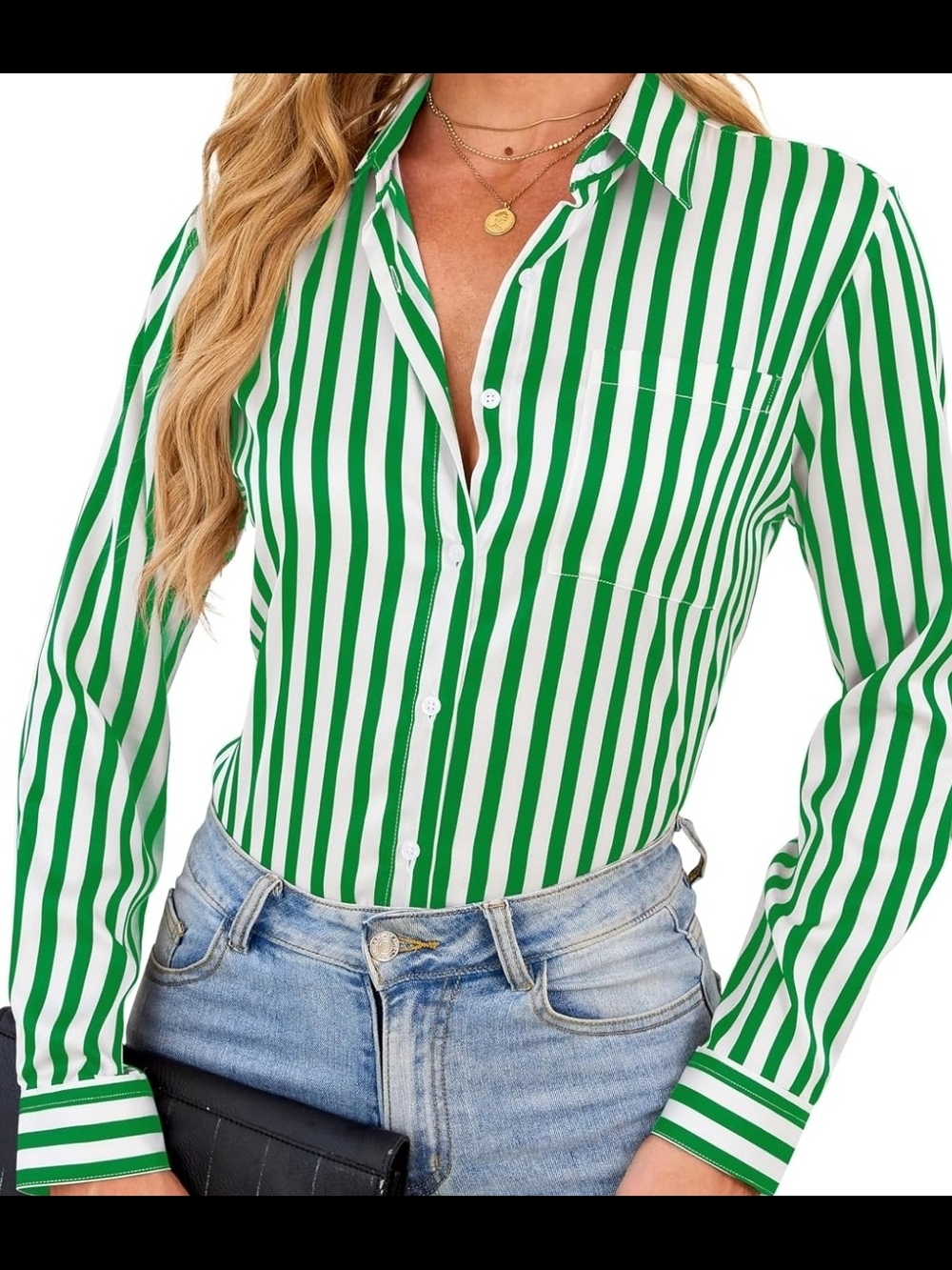 Green Striped Button-Up Shirt